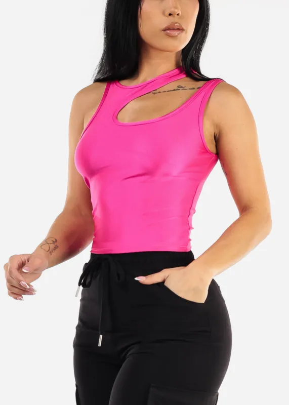 Sleeveless Cut Out Fitted Top Fuchsia sold by Moda