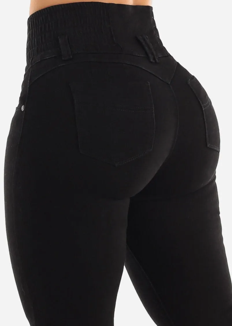 MX JEANS Spandex Waist Black Butt Lift Skinny Jeans sold by Moda