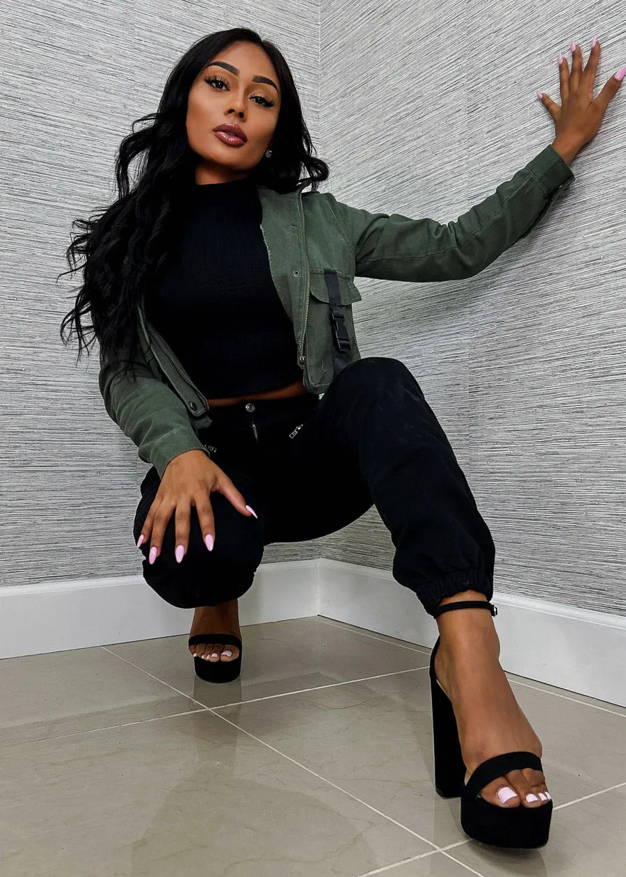 High Waist Black Cargo Jogger Pants sold by Moda product image thumbnail 2