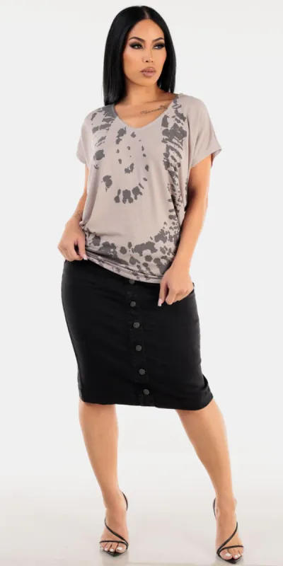 Printed Black Denim Pencil Look sold by Moda