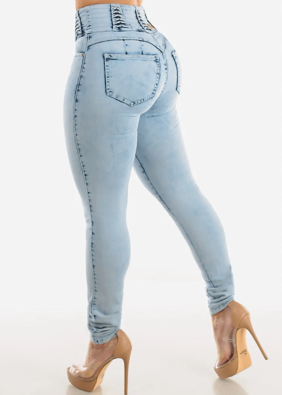 Super High Waisted Butt Lifting Skinny Jeans Light Acid Wash sold by Moda product image thumbnail 5