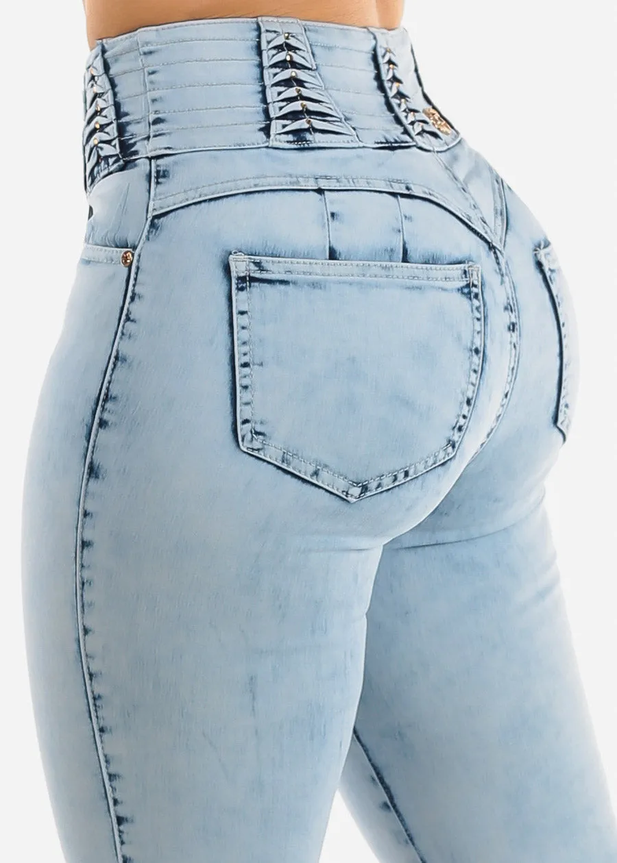 Super High Waisted Butt Lifting Skinny Jeans Light Acid Wash sold by Moda