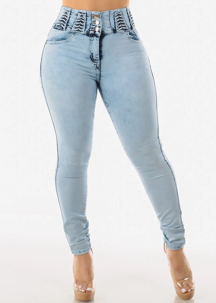 Super High Waisted Butt Lifting Skinny Jeans Light Acid Wash sold by Moda product image thumbnail 3