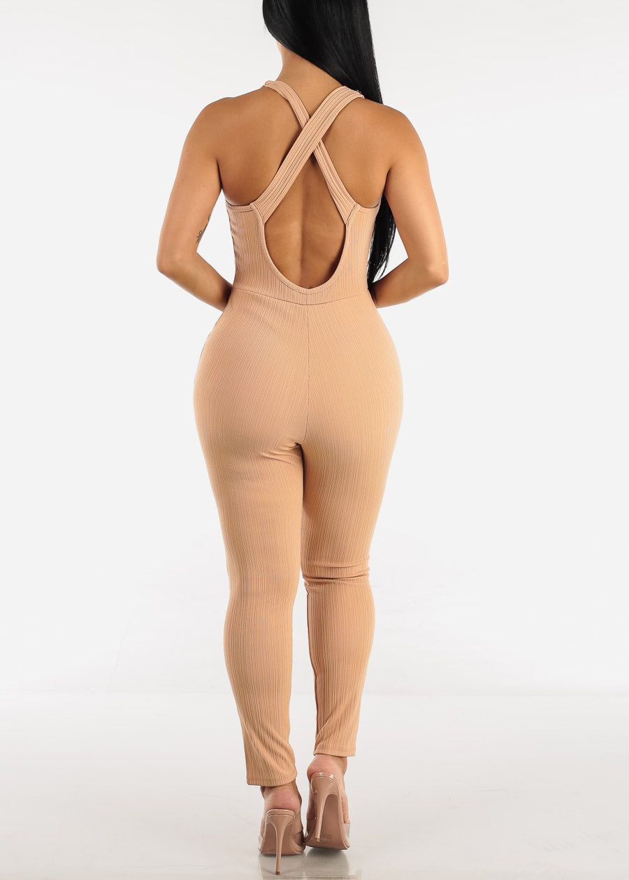 Sleeveless Back Criss Cross Back Nude Jumpsuit sold by Moda product image thumbnail 4