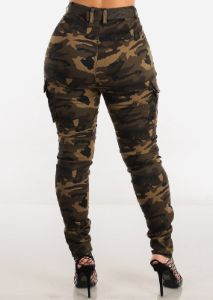 High Waist Camouflage Cargo Skinny Pants w Belt sold by Moda