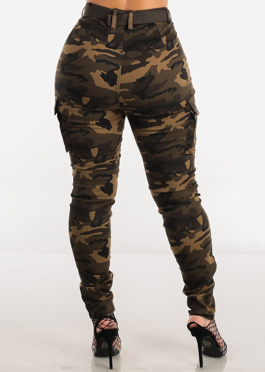 High Waist Camouflage Cargo Skinny Pants w Belt sold by Moda product image thumbnail 4