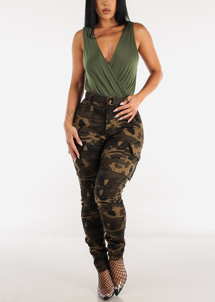 High Waist Camouflage Cargo Skinny Pants w Belt sold by Moda product image thumbnail 2