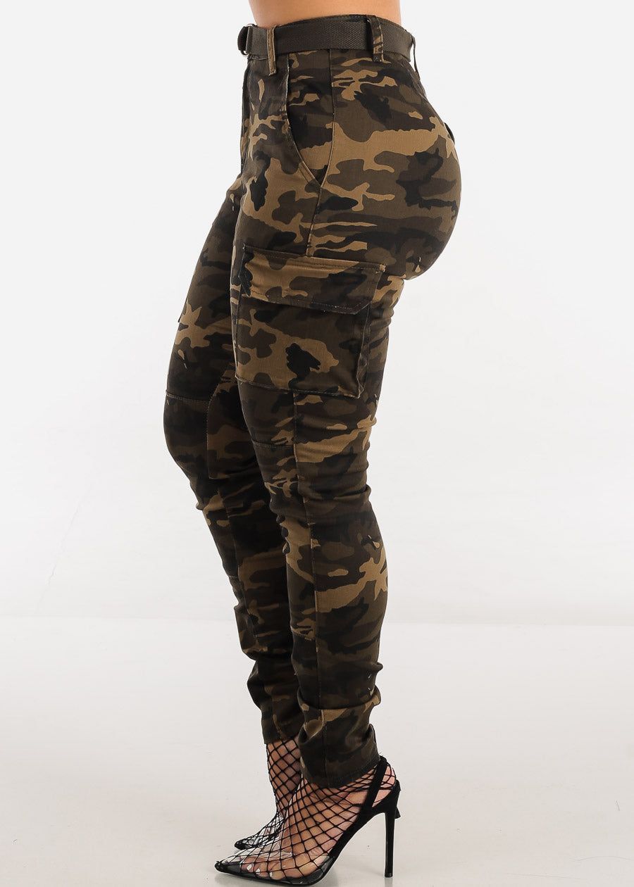 High Waist Camouflage Cargo Skinny Pants w Belt sold by Moda product image thumbnail 3