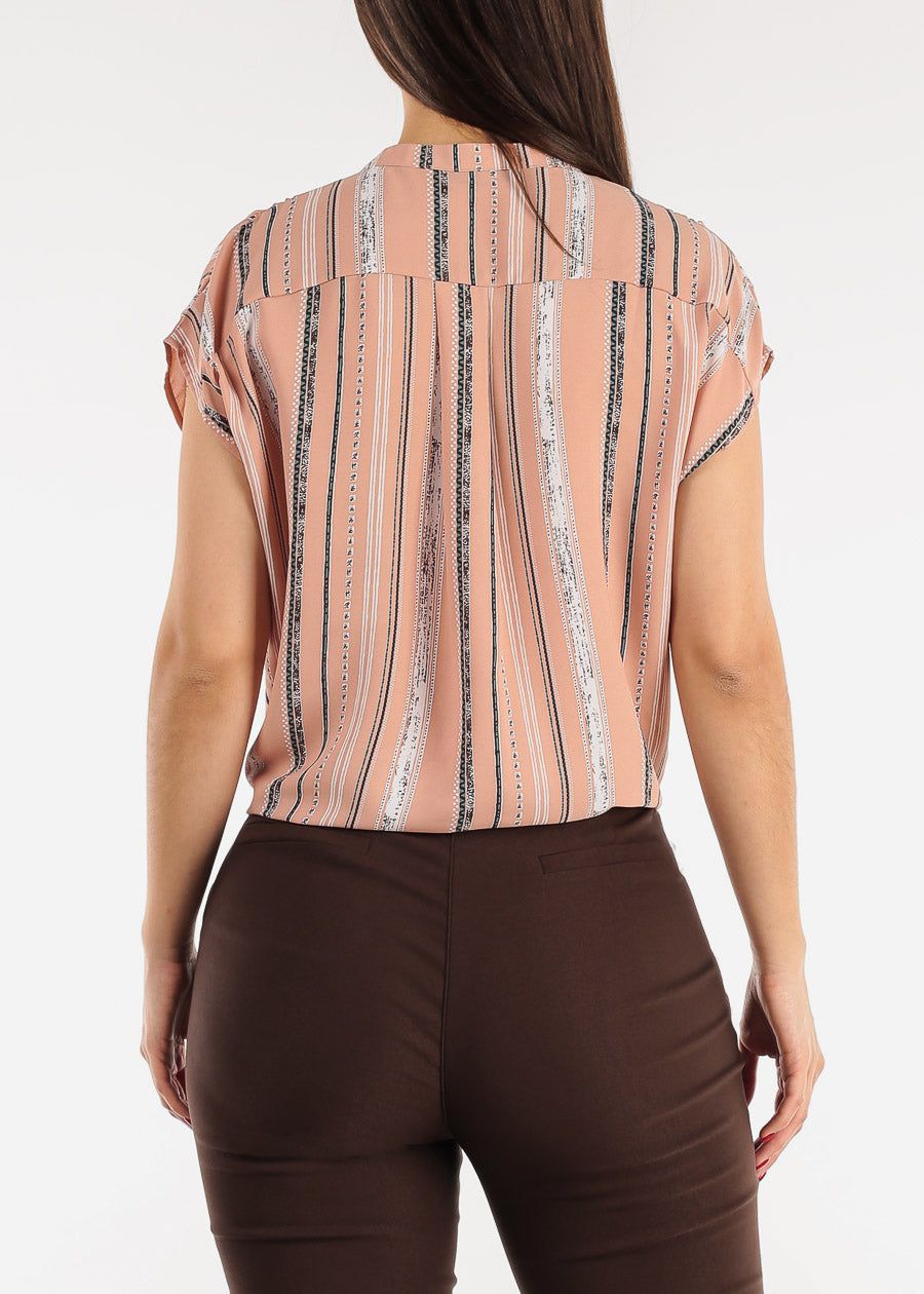 Short Sleeve Stripe Tie Front Shirt Mauve w Front Buttons sold by Moda product image thumbnail 4