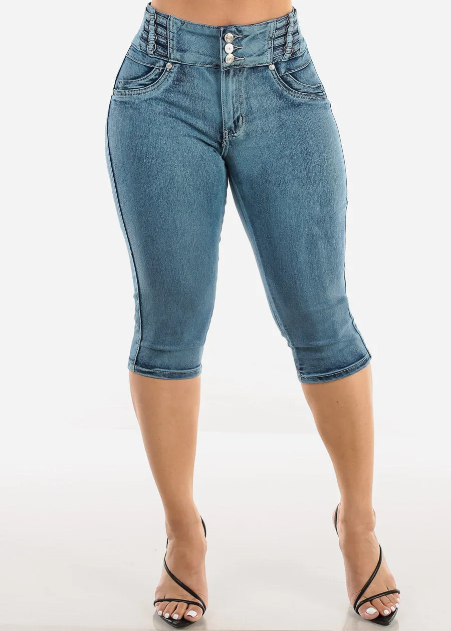 High Waisted Butt Lifting Blue Denim Capris sold by Moda product image thumbnail 3