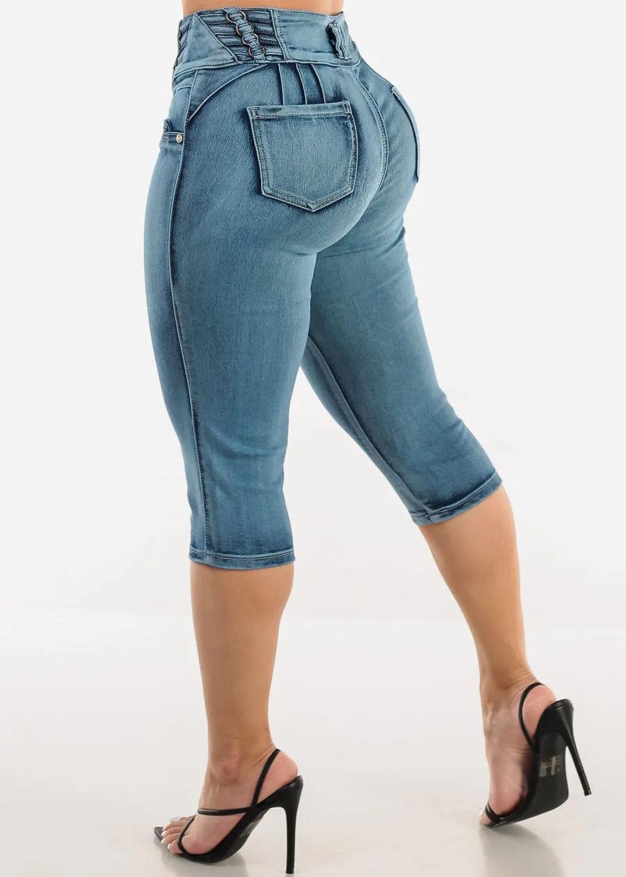 High Waisted Butt Lifting Blue Denim Capris sold by Moda