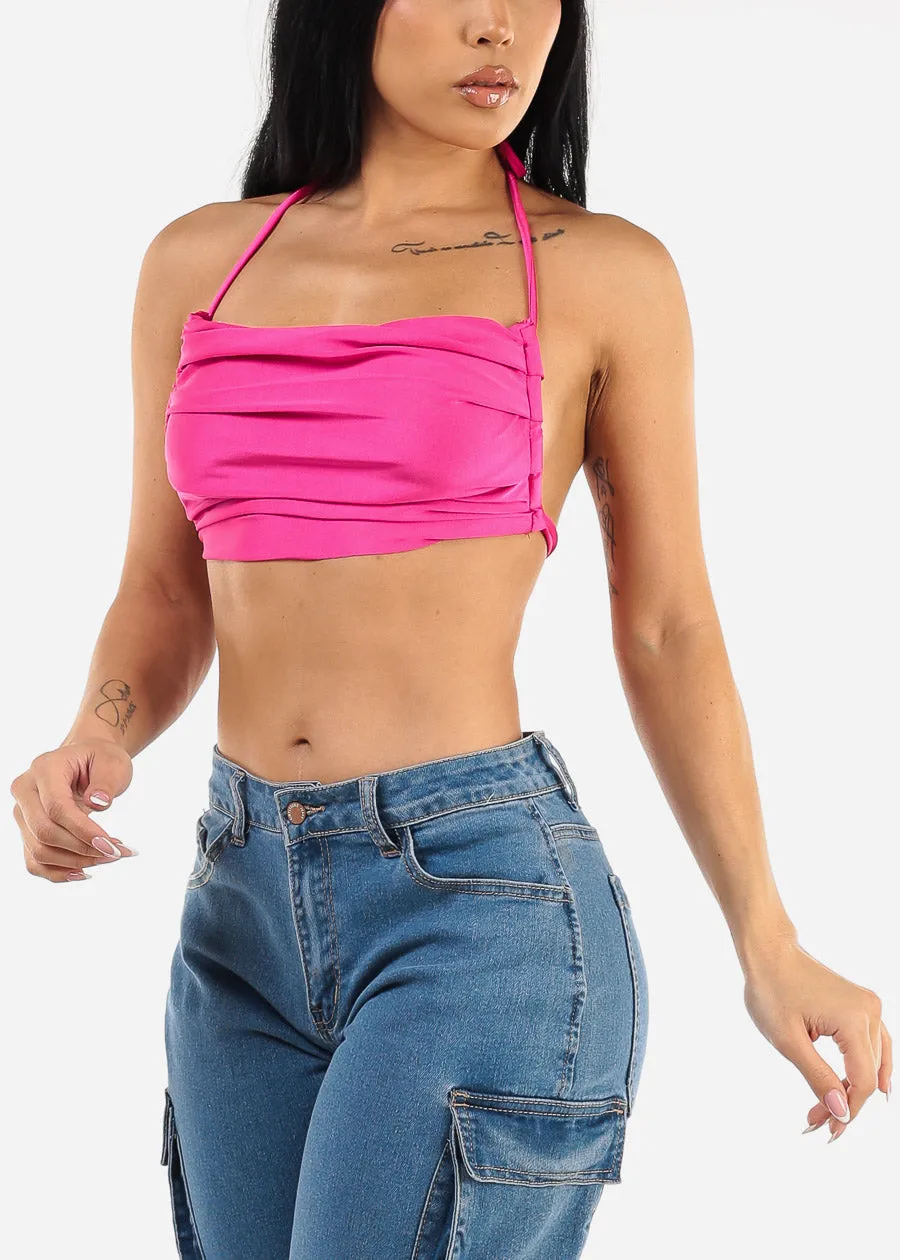 Open Tie Back Halter Crop Top Fuchsia sold by Moda product image thumbnail 4