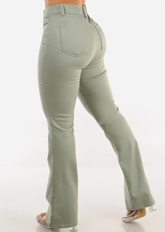 Super High Waist Butt Lift Bootcut Jeans Light Olive sold by Moda