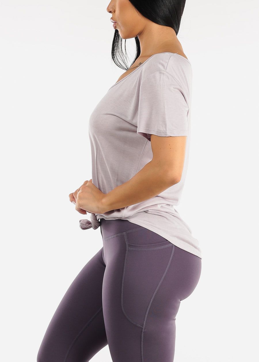 Activewear Short Sleeve Lilac Tunic Tee w Front Knot sold by Moda product image thumbnail 3