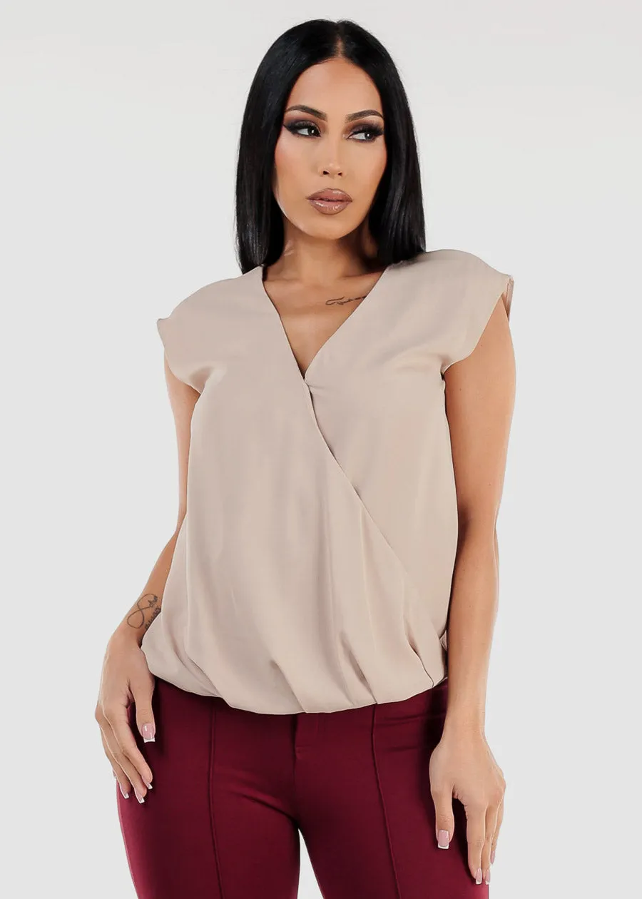 Sleeveless Surplice Blouse Khaki sold by Moda