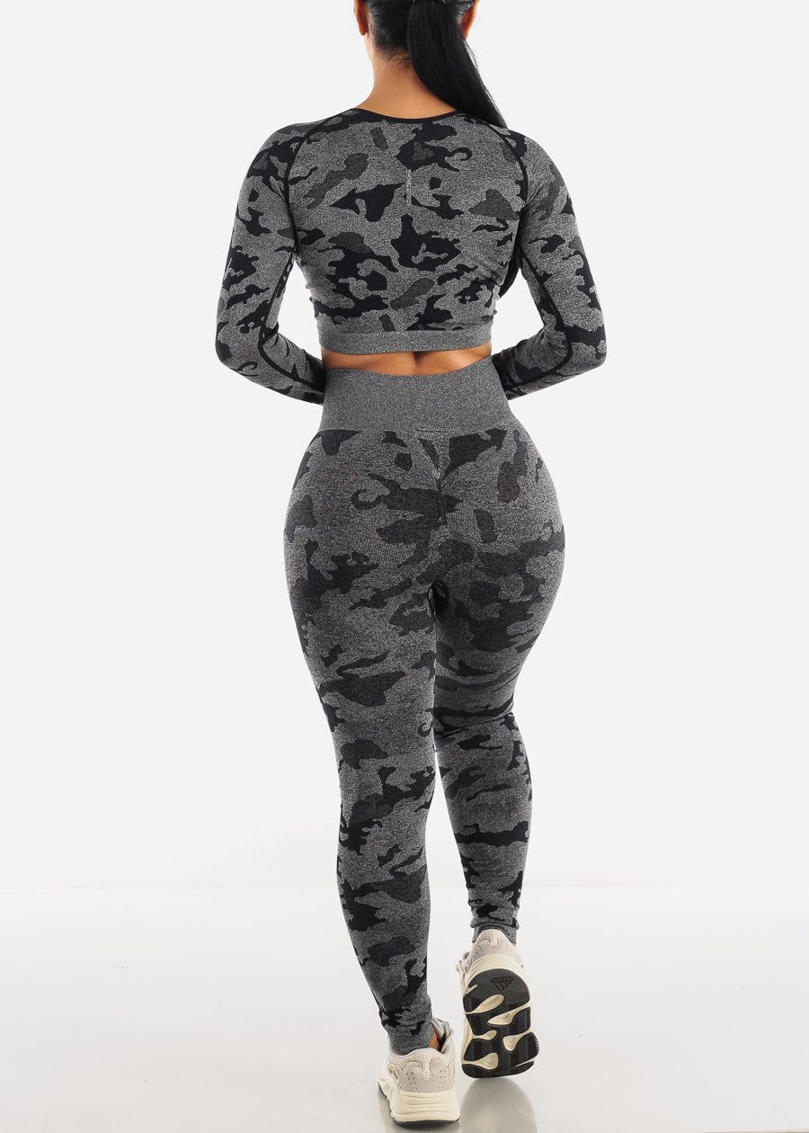 Activewear Camo Crop Top & Leggings Charcoal (2 PCE SET) sold by Moda product image thumbnail 3
