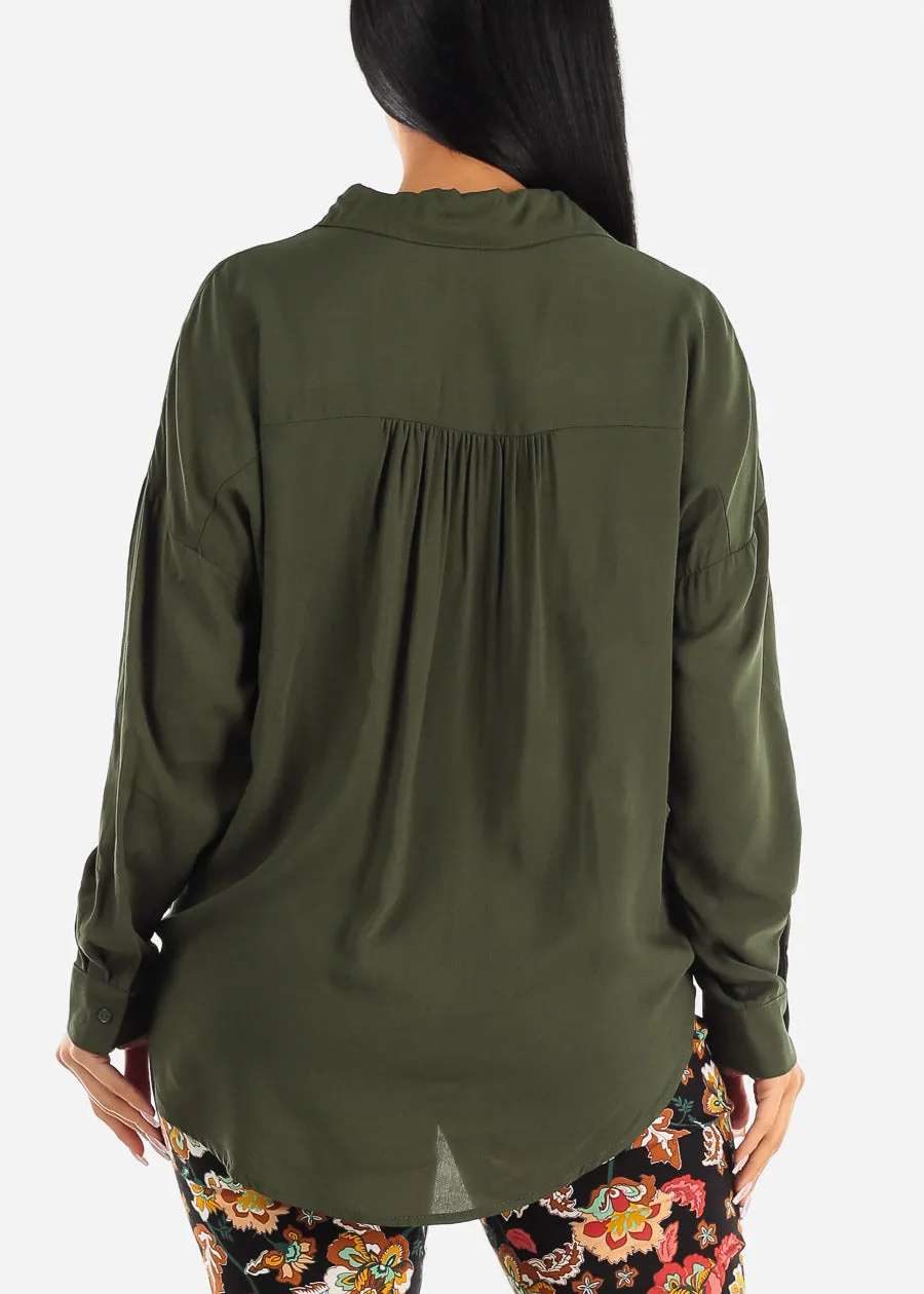 Oversized Long Sleeve Button Down Shirt Green sold by Moda product image thumbnail 4