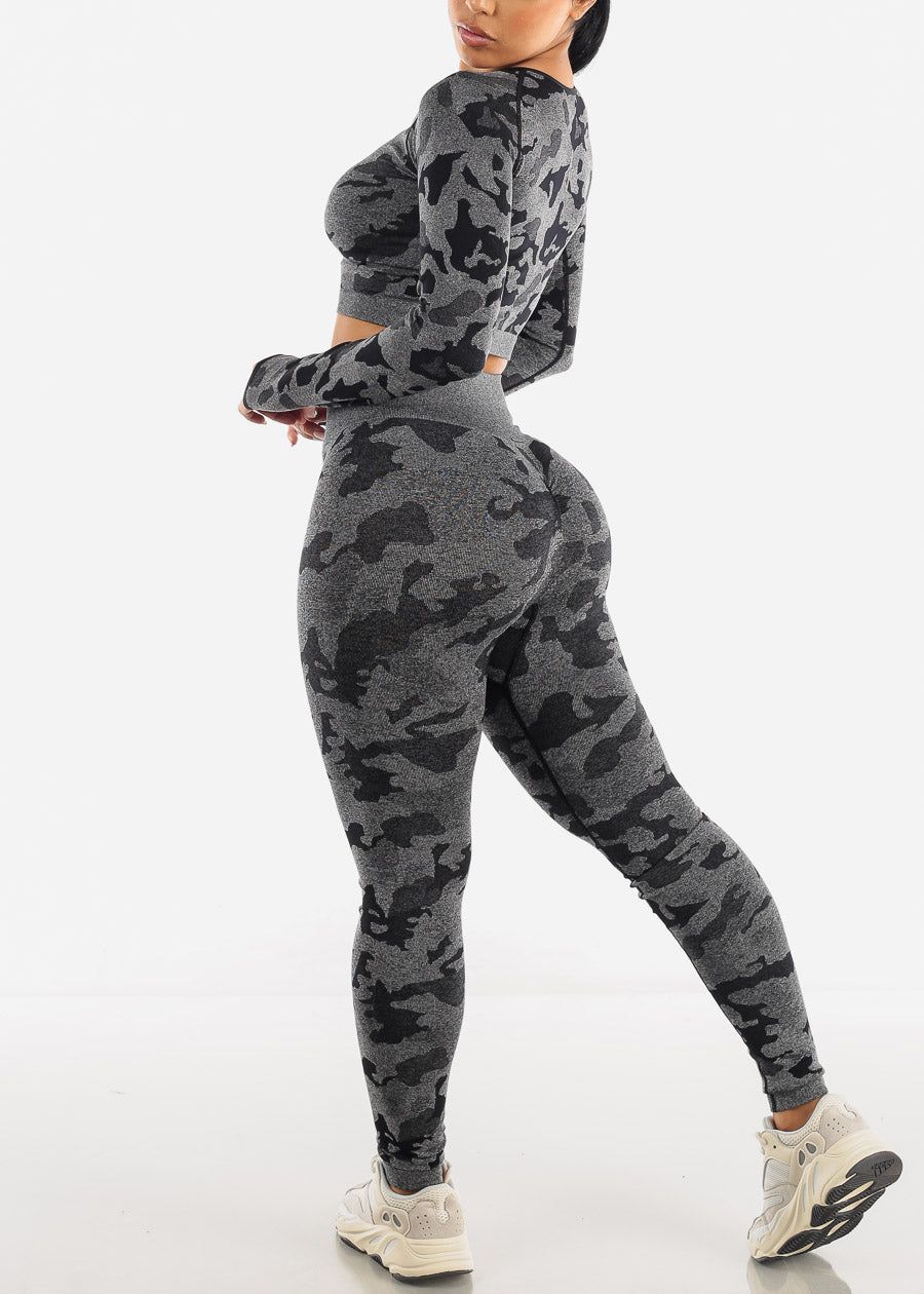 Activewear Camo Crop Top & Leggings Charcoal (2 PCE SET) sold by Moda product image thumbnail 4