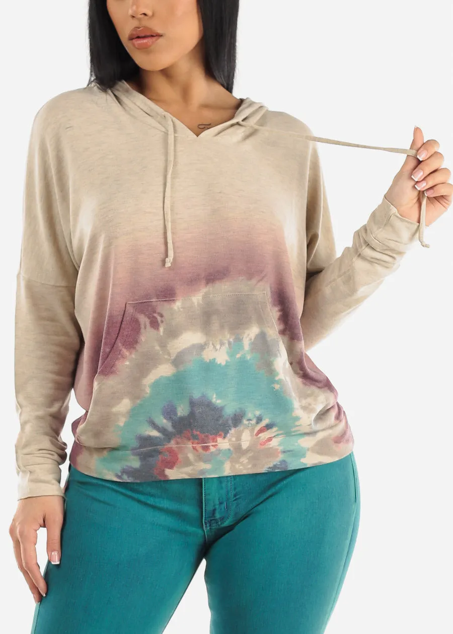 Long Sleeve Printed Pullover Tunic Hoodie Oatmeal sold by Moda