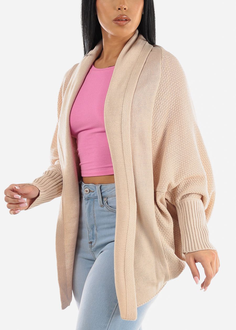 Long Dolman Sleeve Knitted Cardigan Beige sold by Moda