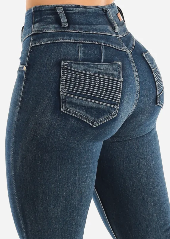 Butt Lift High Waist Skinny Jeans Dark Sand Wash sold by Moda