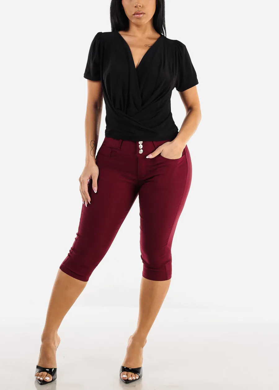 MX JEANS High Waist Hyper Stretchy Butt Lifting Capris Burgundy sold by Moda product image thumbnail 2