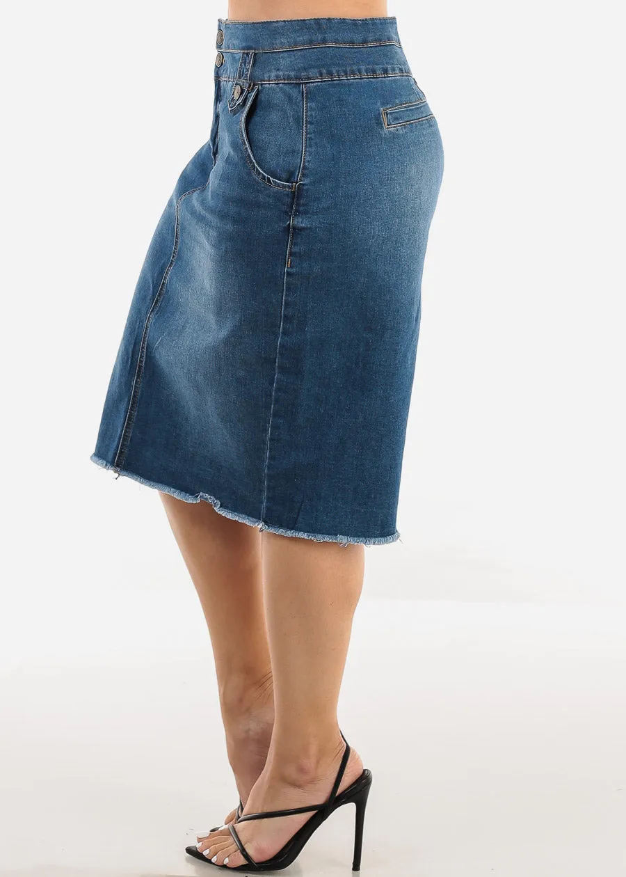 Butt Lifting Denim Fringe Hem Pencil Skirt Med Blue sold by Moda product image thumbnail 4