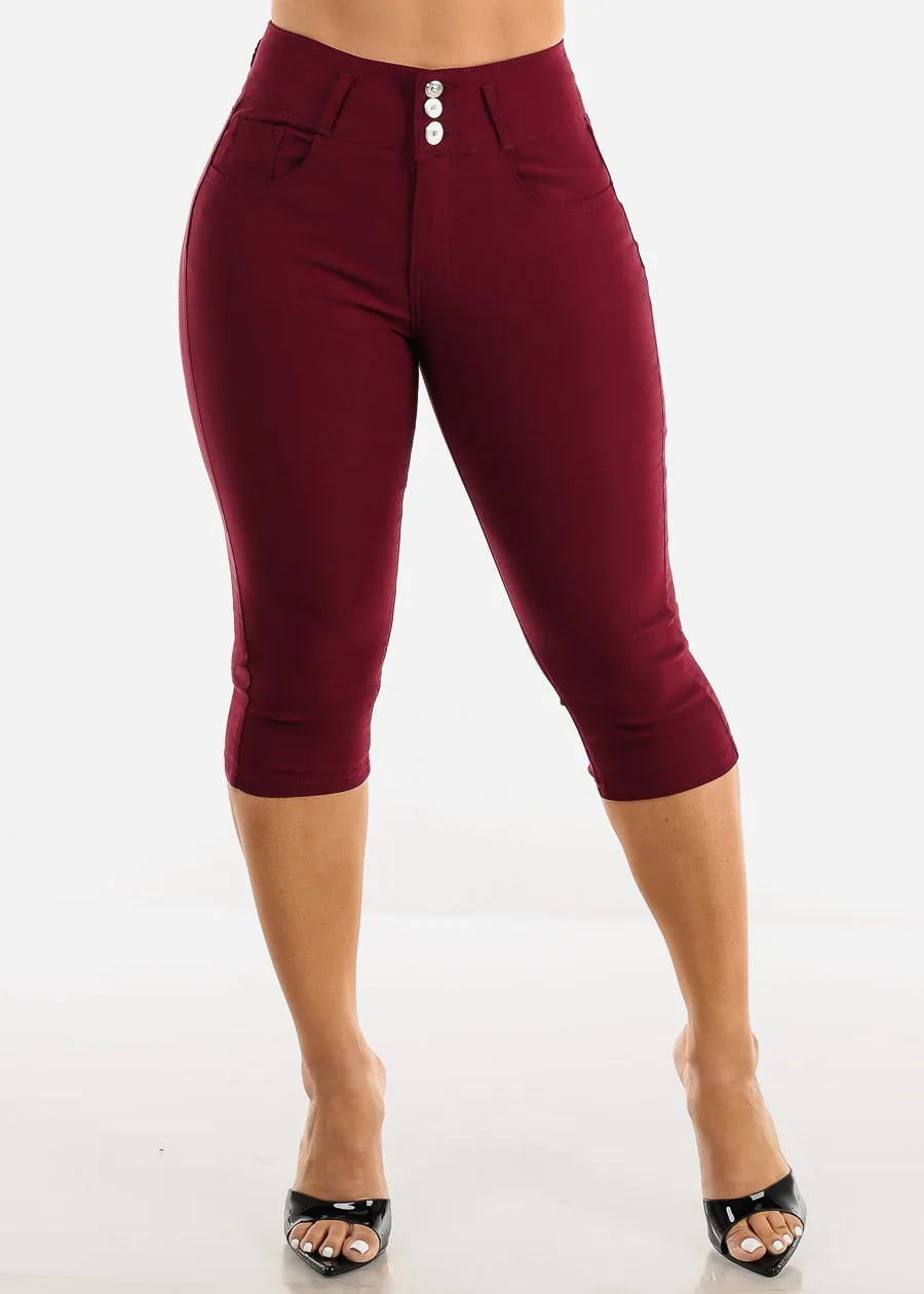 MX JEANS High Waist Hyper Stretchy Butt Lifting Capris Burgundy sold by Moda product image thumbnail 3