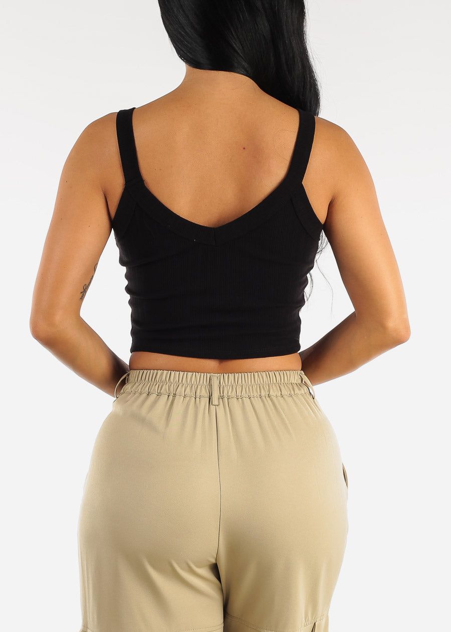 Black Ribbed Sleeveless Crop Top with Buttons sold by Moda product image thumbnail 6