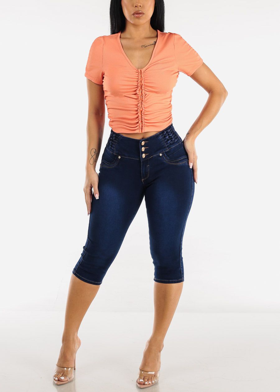 Mid Rise Butt Lifting Denim Capris Blue sold by Moda product image thumbnail 2