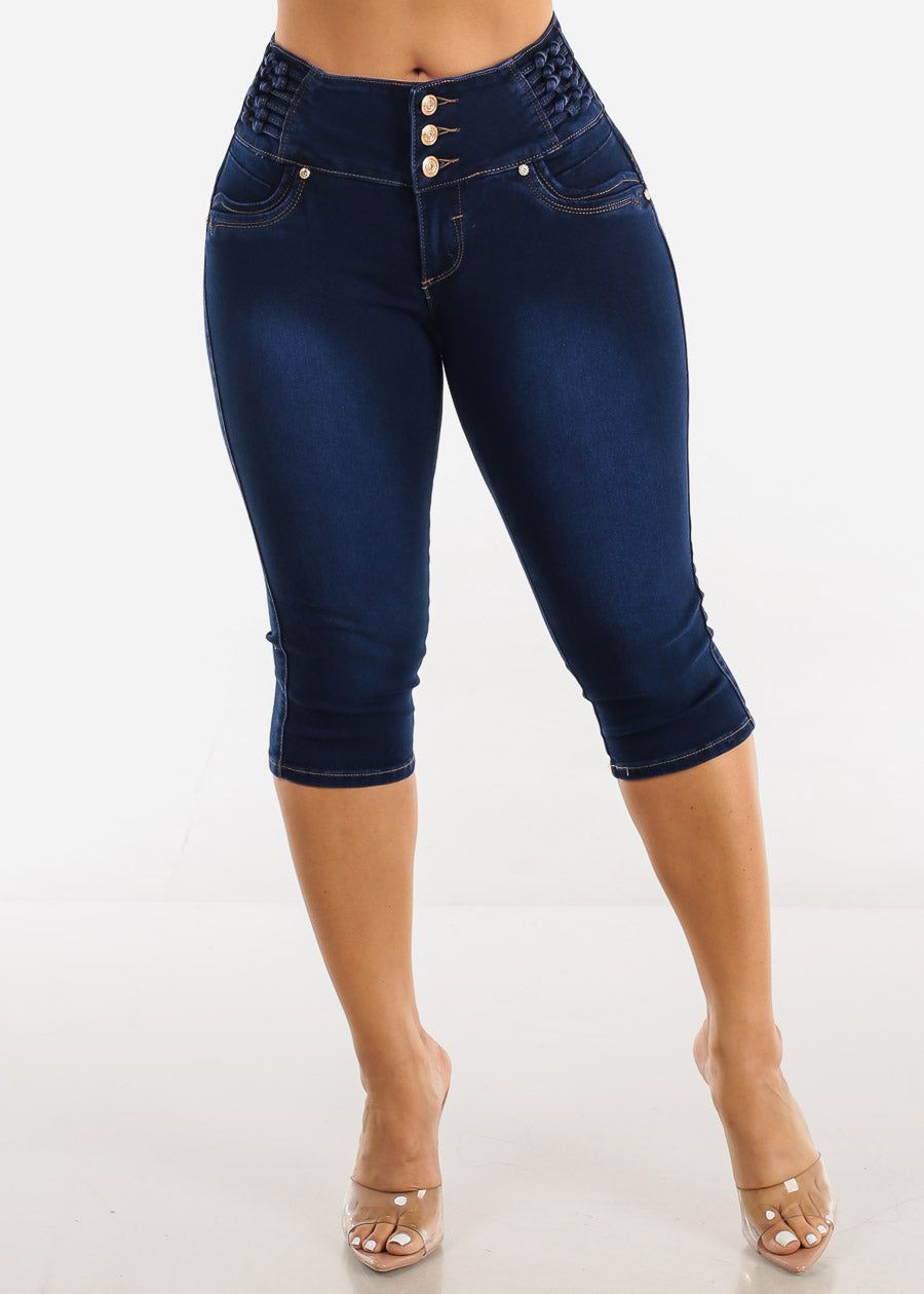 Mid Rise Butt Lifting Denim Capris Blue sold by Moda product image thumbnail 3