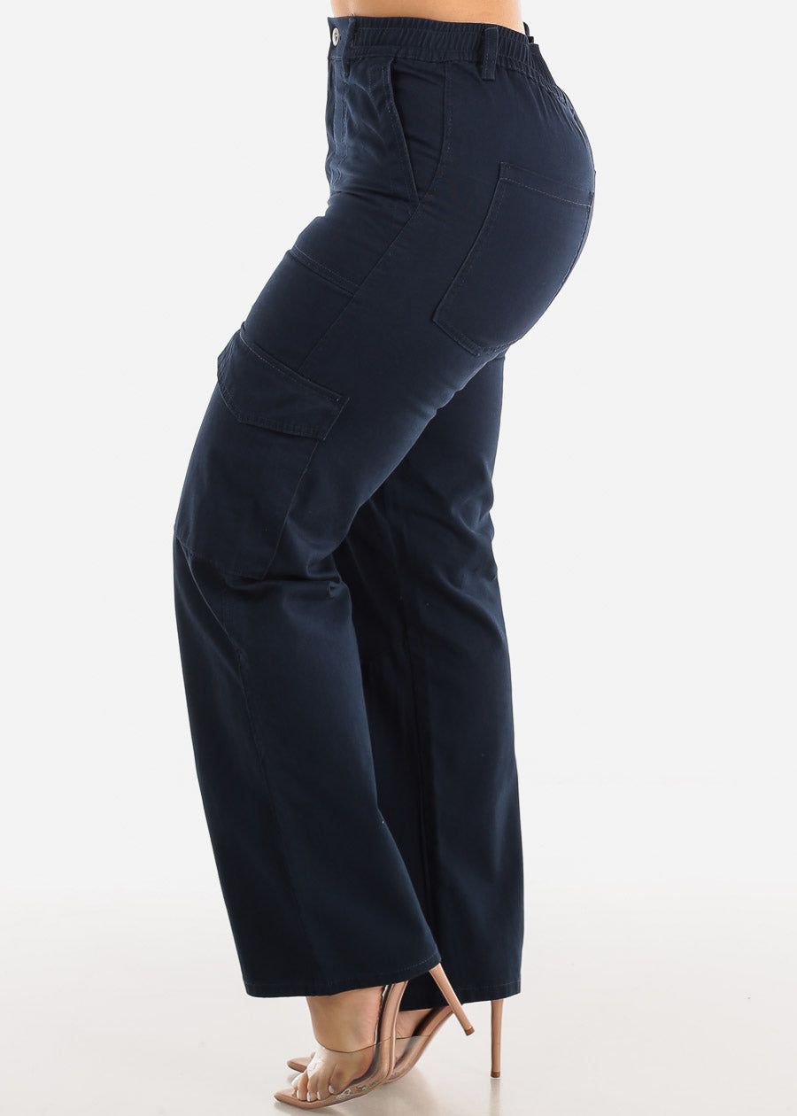 Navy Wide Leg Cotton Twill Cargo Pants sold by Moda product image thumbnail 3
