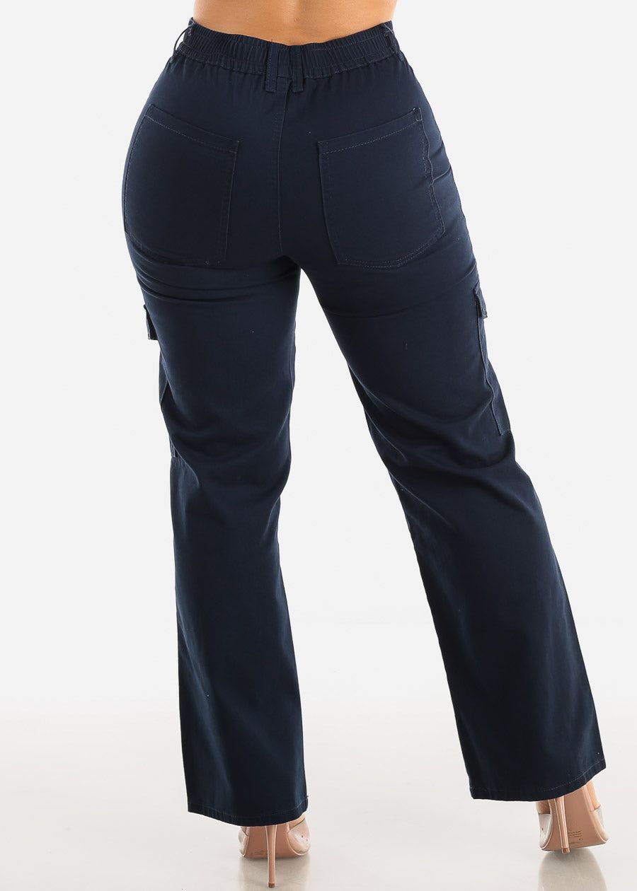 Navy Wide Leg Cotton Twill Cargo Pants sold by Moda product image thumbnail 4