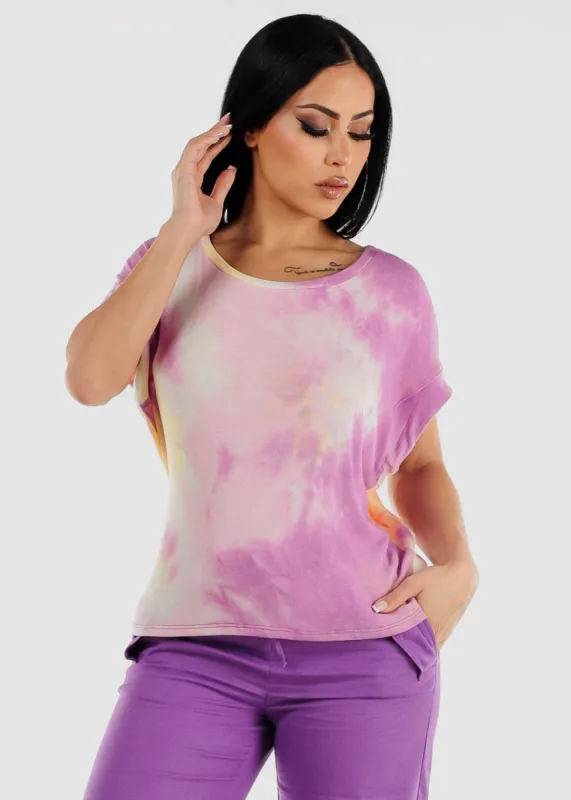 Short Dolman Sleeve Tie Dye Hacci Top sold by Moda
