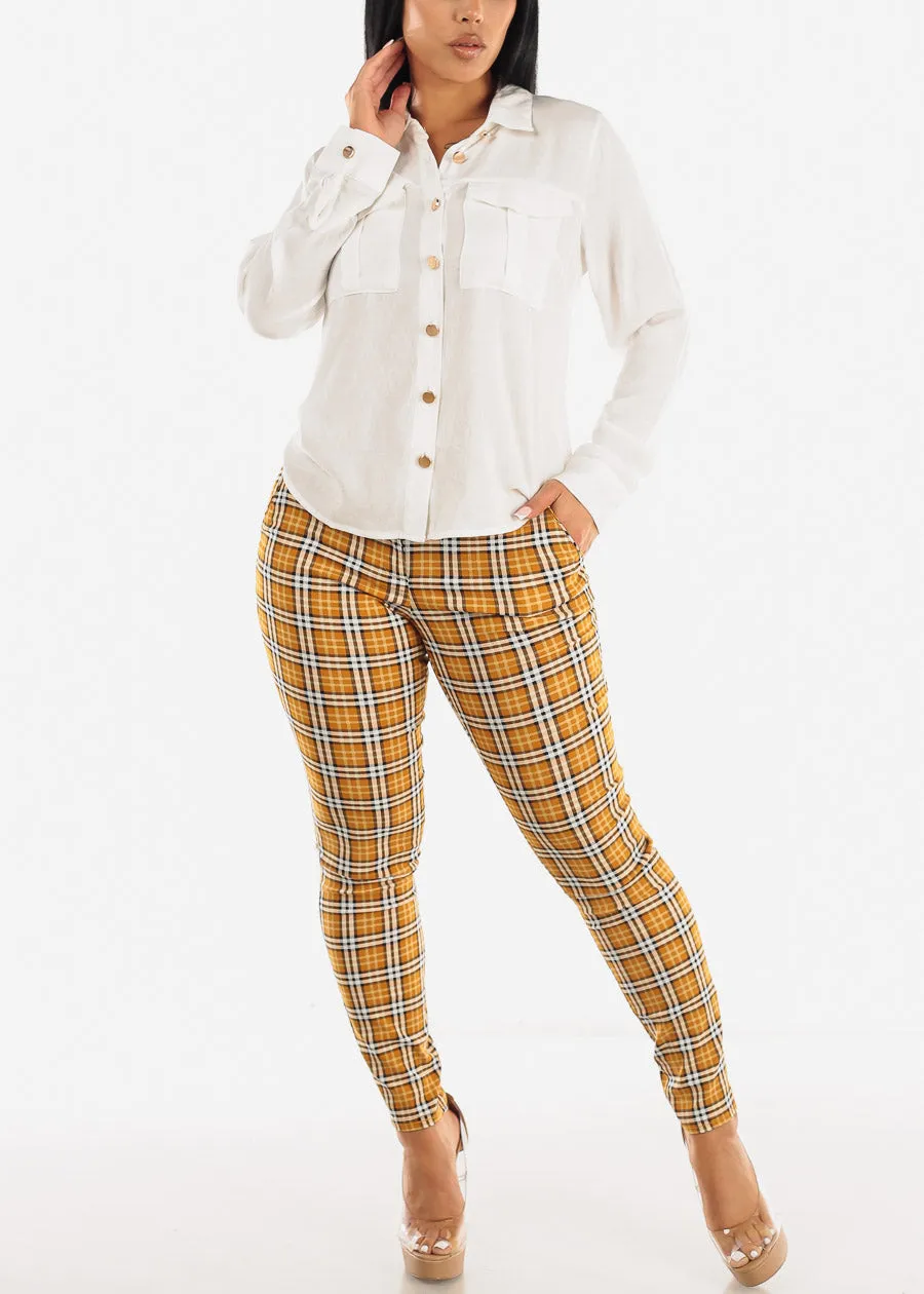 White Long Sleeve Button Up Collared Blouse sold by Moda product image thumbnail 2