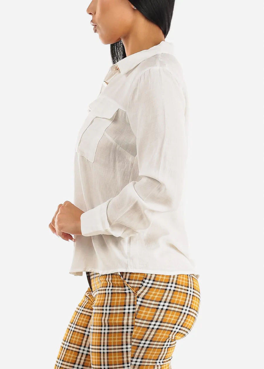 White Long Sleeve Button Up Collared Blouse sold by Moda product image thumbnail 3