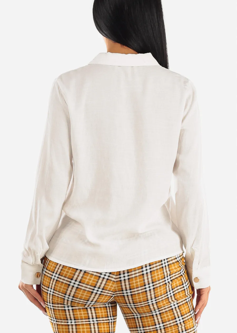 White Long Sleeve Button Up Collared Blouse sold by Moda product image thumbnail 4