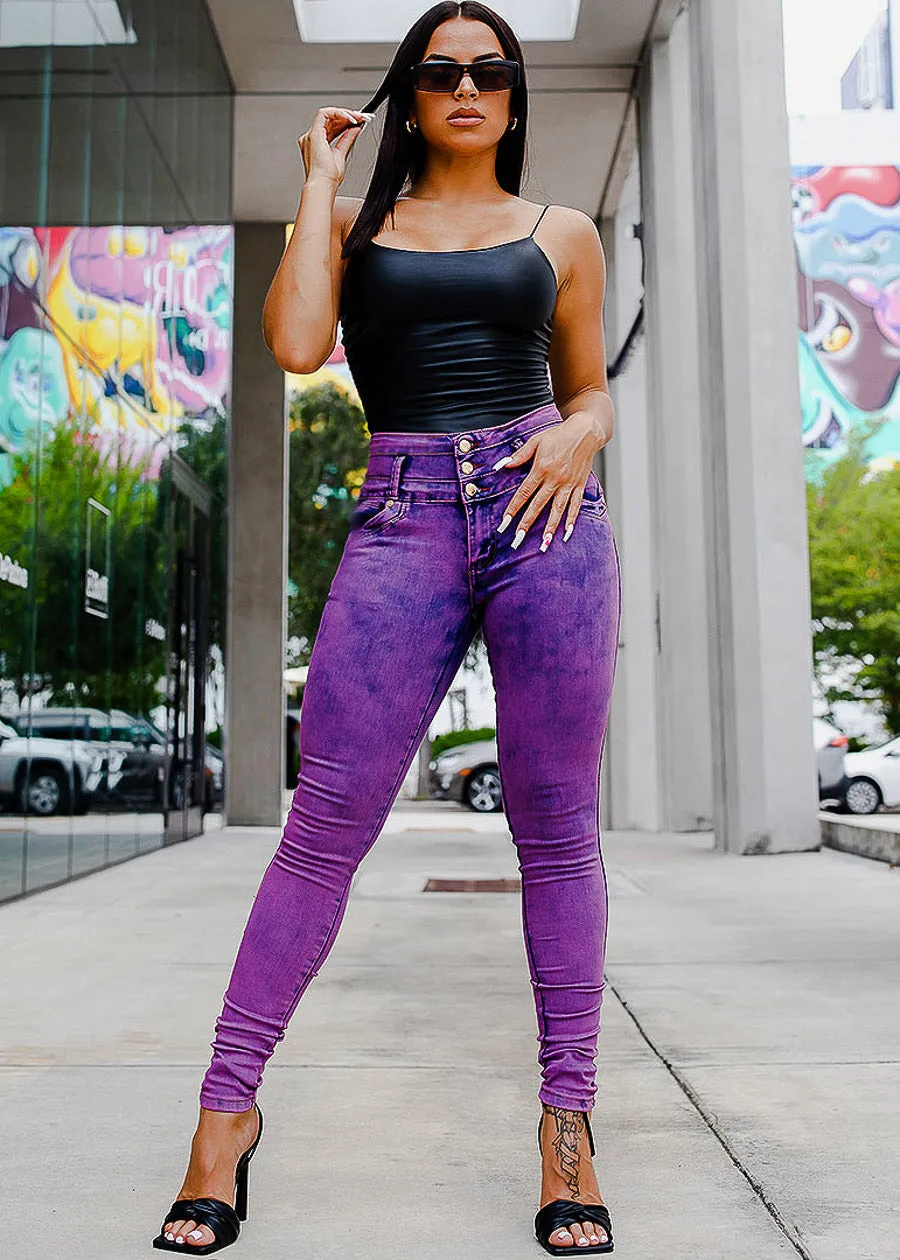 High Waisted Acid Wash Butt Lifting Skinny Jeans sold by Moda product image thumbnail 3