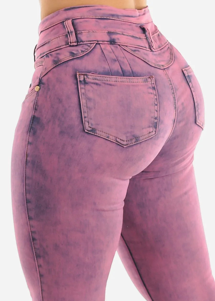 High Waisted Acid Wash Butt Lifting Skinny Jeans sold by Moda