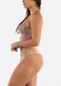 Satin Lace Thong Bodysuit Champagne sold by Moda