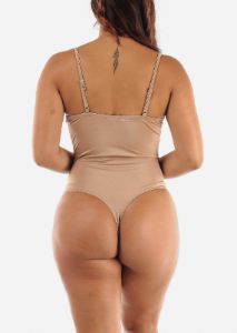 Satin Lace Thong Bodysuit Champagne sold by Moda