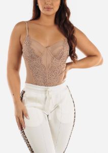 Satin Lace Thong Bodysuit Champagne sold by Moda