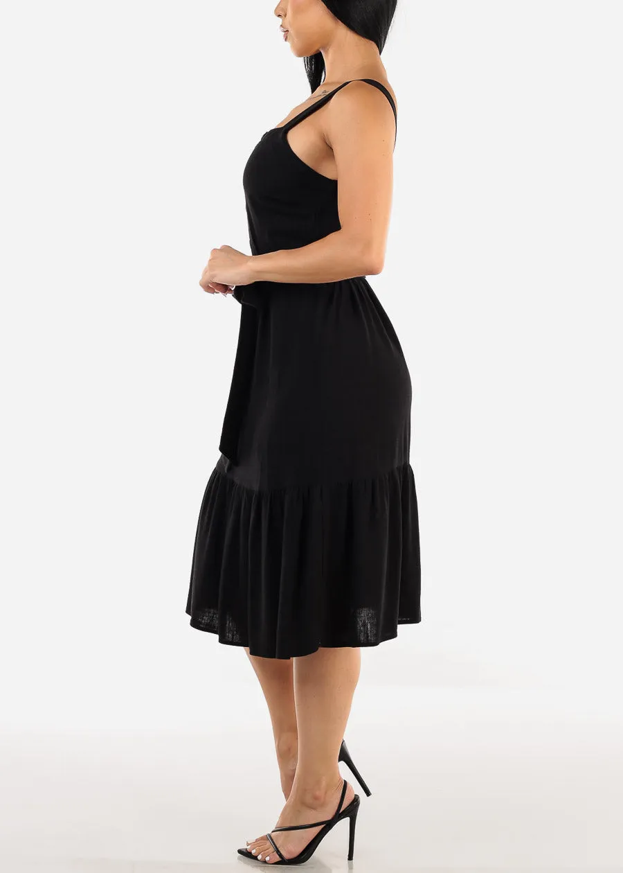 Sleeveless Black Linen Midi Dress w Belt sold by Moda product image thumbnail 2