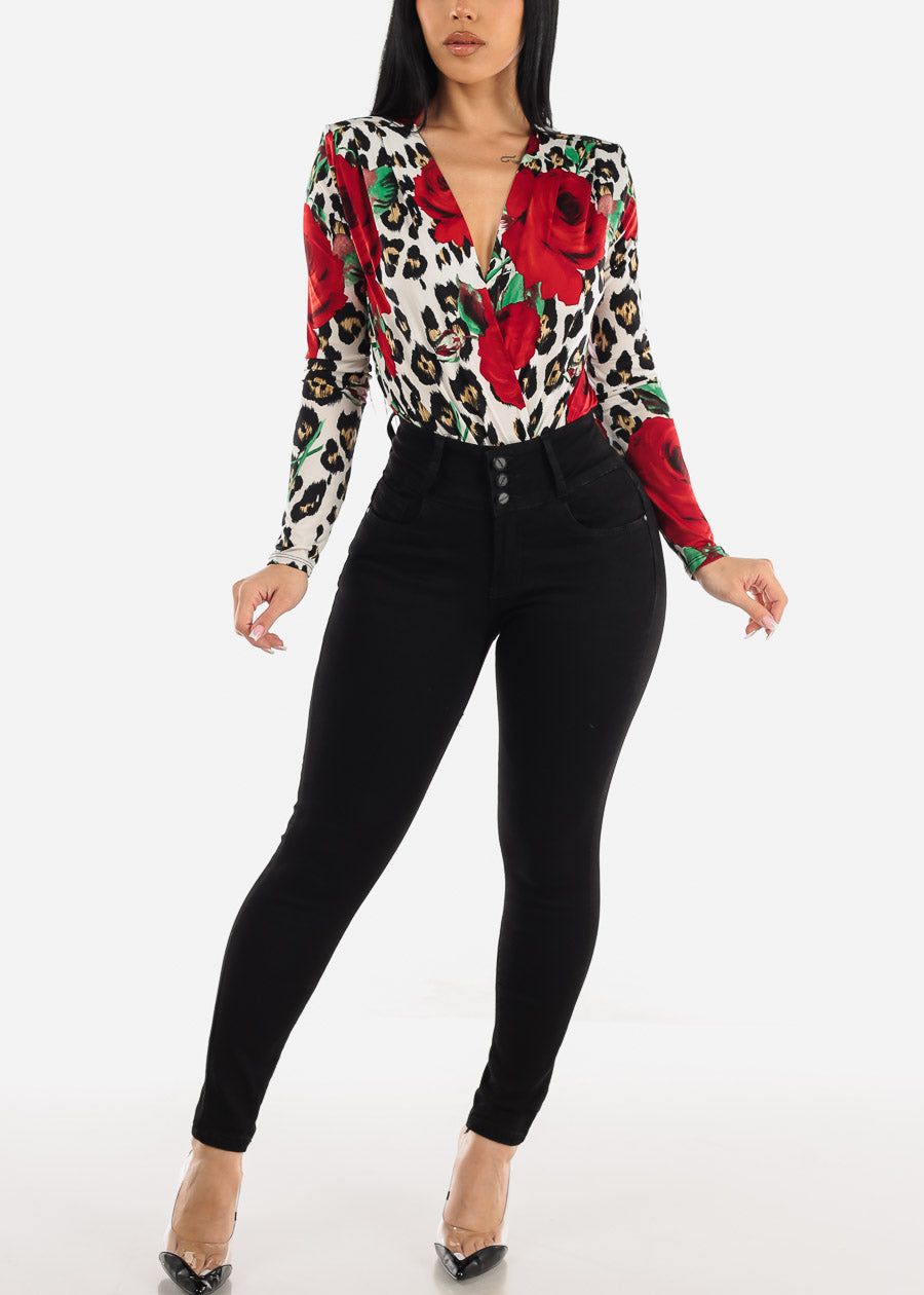 Long Sleeve Plunge Neckline Printed Bodysuit sold by Moda product image thumbnail 3