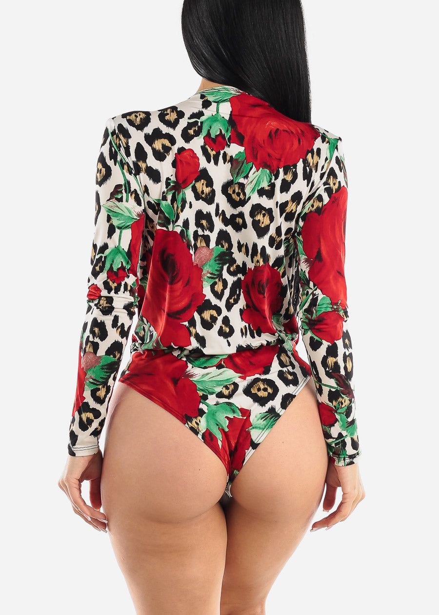 Long Sleeve Plunge Neckline Printed Bodysuit sold by Moda product image thumbnail 5