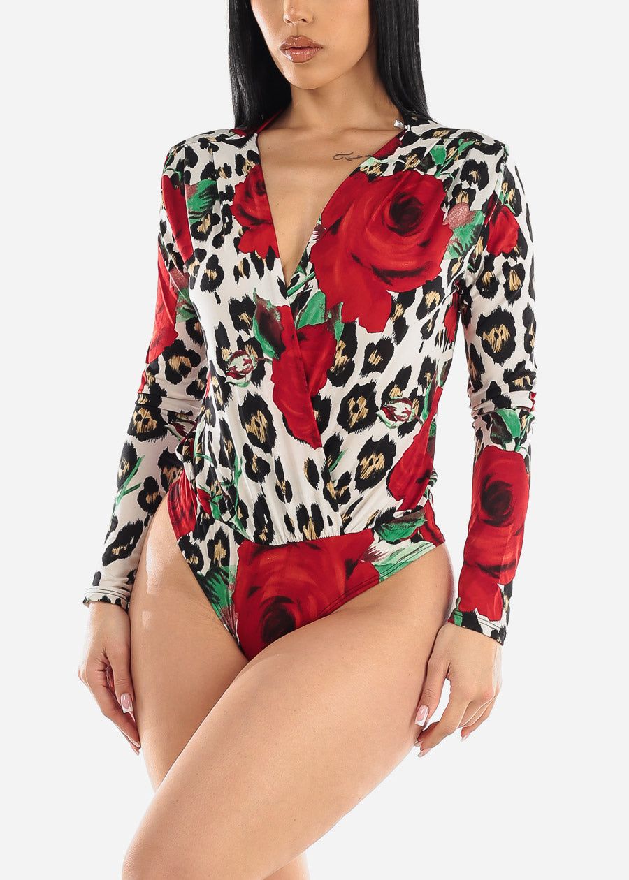 Long Sleeve Plunge Neckline Printed Bodysuit sold by Moda product image thumbnail 2