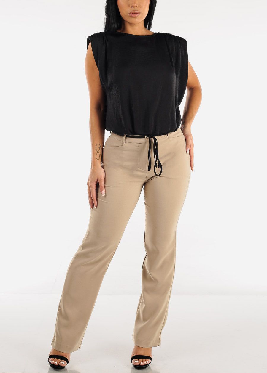 Black Tie Front Drawstring Cap Sleeve Blouse sold by Moda product image thumbnail 2