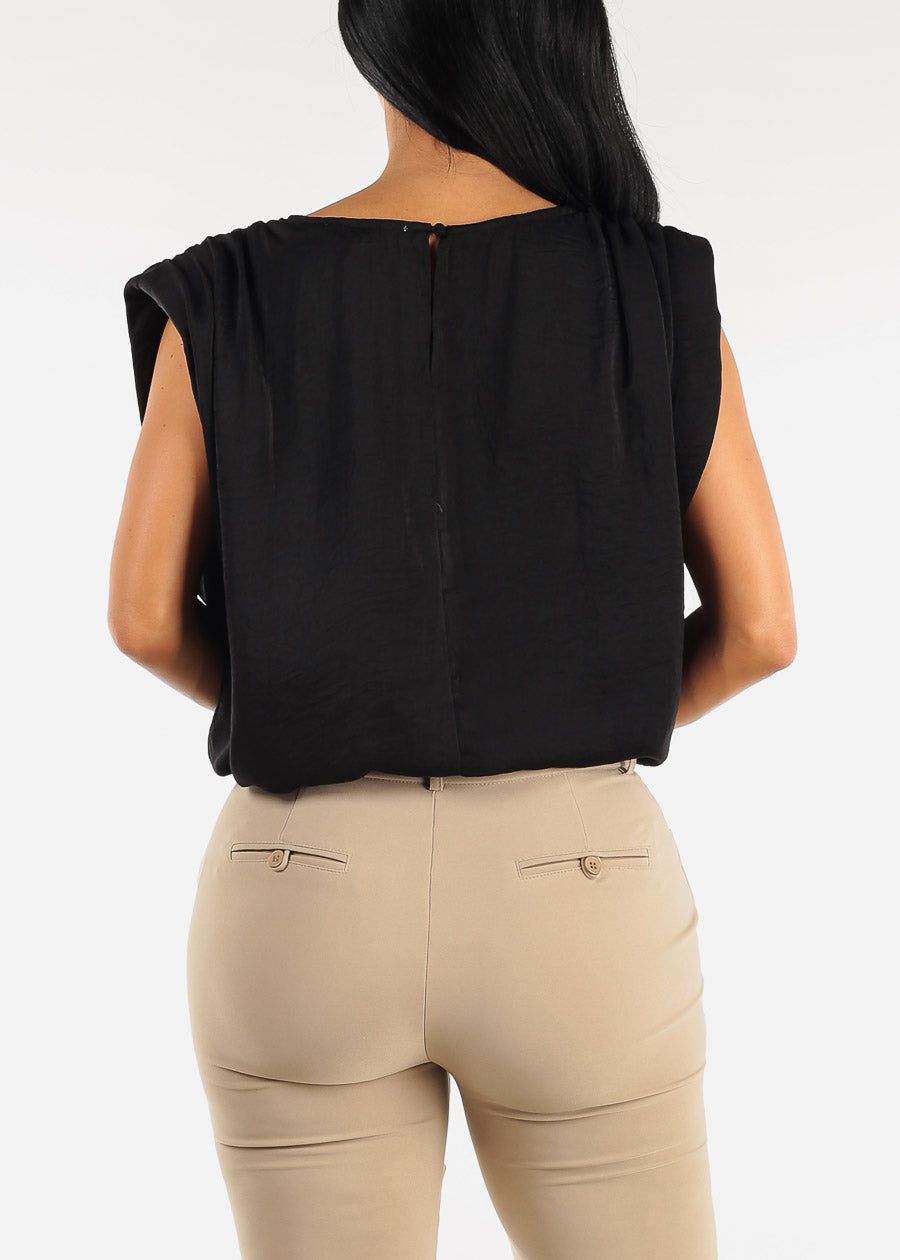 Black Tie Front Drawstring Cap Sleeve Blouse sold by Moda product image thumbnail 4