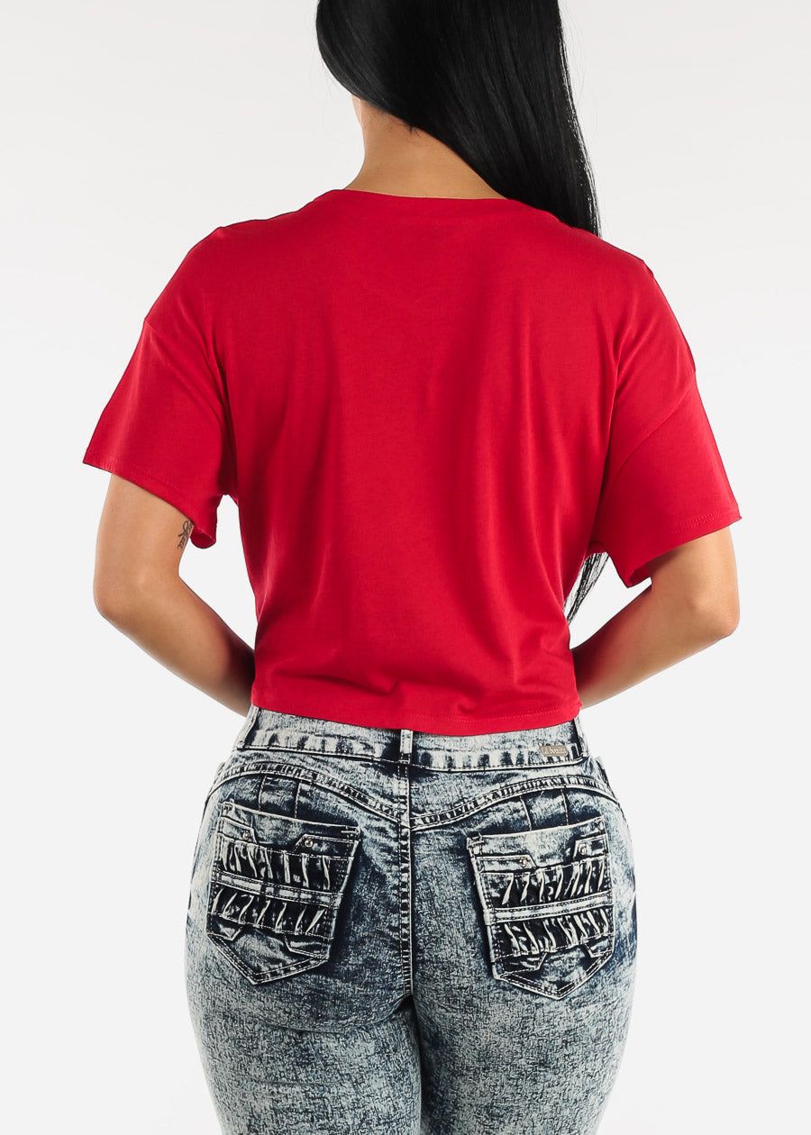 Red Oversized Tie Front Short Sleeve T-Shirt sold by Moda product image thumbnail 4