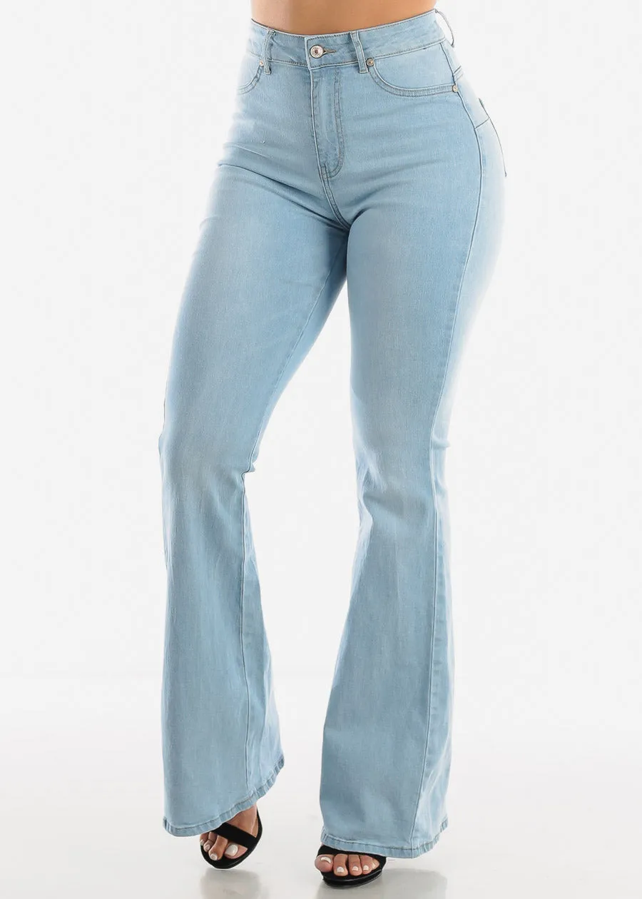 Light Denim High Waist Bell Bottom Jeans sold by Moda